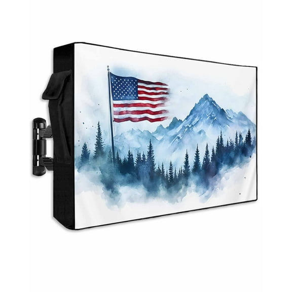 4th of July American Flag Outdoor TV Cover 70 to 75 Inch Weatherproof, Forest Independence Day 600D Oxford TV Covers with Waterproof Zipper, Outside Flat TV Screen Protector Size 68"W x 42"H x 4.5"D