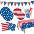 thumbnail image 1 of 4th of July American Flag Patriotic Party Supplies Disposable Paper Plates Napkins Cocktail Napkins Cups Tablecloth and Banner for Election Day 4th of July Independence Day Decorations, Serve 25, 1 of 10