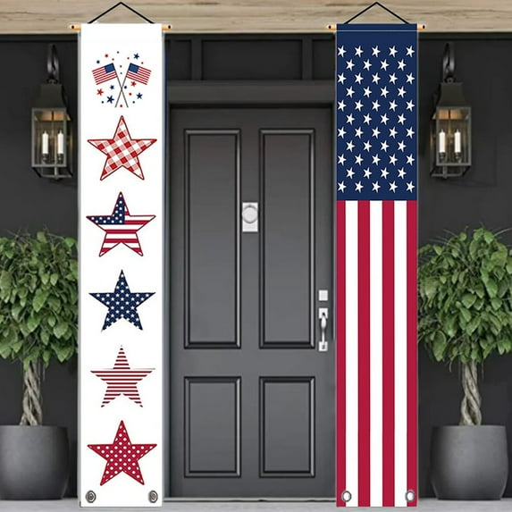4th of July American Flag Patriotic Soldier Porch Sign Banners,Patriotic Decoration for Memorial Day Decor Hanging,Independence Day Veterans Day Labor Day Hanging Banner for Yard Indoor Outdoor