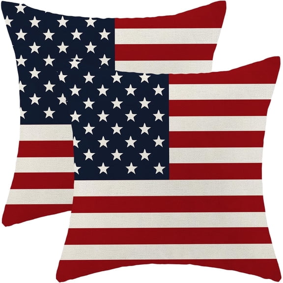 4th of July American Flag Pillow Covers 16x16 Inch Set of 2 Independence Day Memorial Day Decor Throw Pillows USA Patriotic Stars Outdoor Decorative Cushion Cases for Couch Bed Decorations