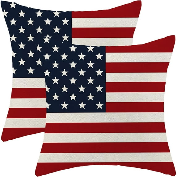 4th of July American Flag Pillow Covers 20x20 Inch Set of 2 Independence Day Memorial Day Decor Throw Pillows USA Patriotic Stars Outdoor Decorative Cushion Cases for Couch Bed Decorations