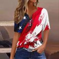 thumbnail image 1 of 4th Of July American Flag T-Shirt For Women USA Independence Day Patriotic Outfits For Women Summer Plus Size Short Sleeve V-Neck Printed Casual Loose Tops Blouse With Button S-3XL, 1 of 5