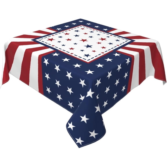 4th of July American Flag Tablecloth Square 52x52 Inch Independence Day Red White Blue Patriotic Star Stripe Memorial Day Holiday Table Cloth Decor for Outdoor Indoor Party Kitchen Dinner Picnic
