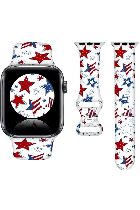 4th of July American USA Flag Patriotic Bands Compatible with Apple Watch Band 38MM 40MM 41MM, Silicone Strap Compatible with iWatch Bands Ultra Series SE 9 8 7 6 5 4 3 2 1 for Women Men