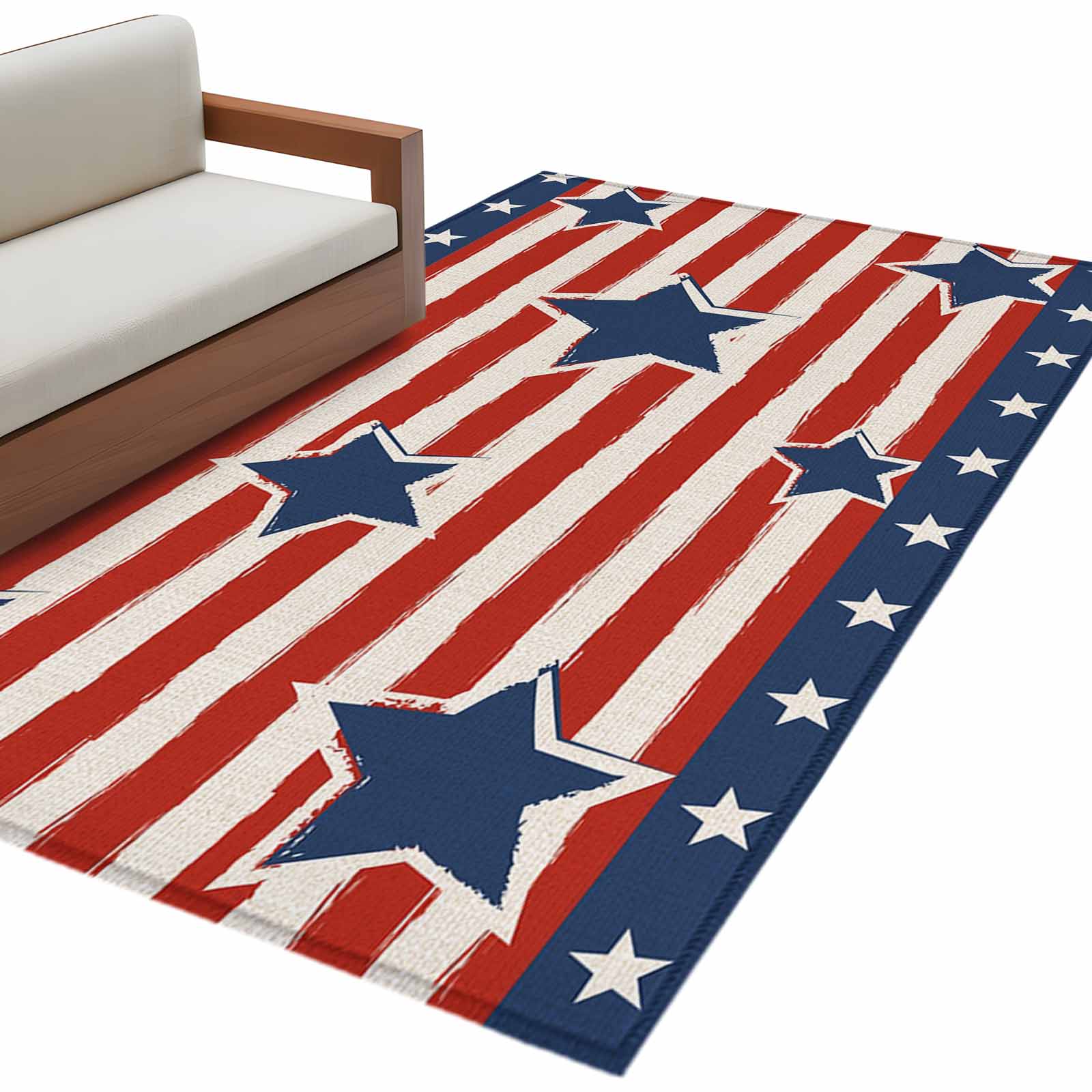 4th of July Area Rug 3x5 FT, Non Slip Entryway Bedside Carpet, Independence Day Patriotic Red Striped Blue Star Washable Soft Floor Carpet Indoor Mat Throw Rug for Dorm Kitchen Home Office