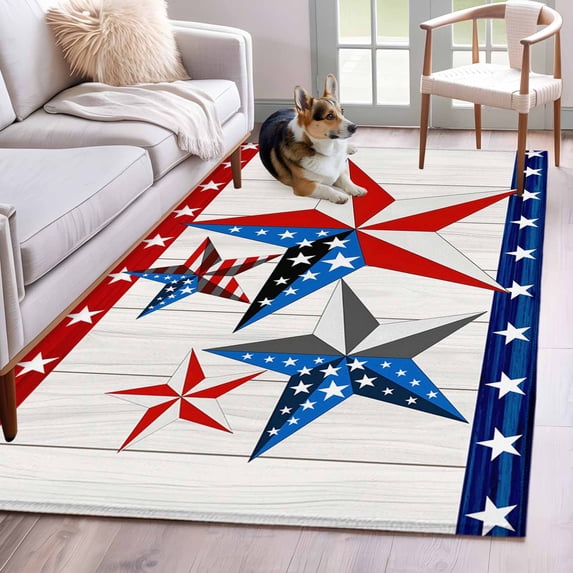 4th of July Area Rug 4x6 Washable Rug Non Slip Independence Day Star American Flag Vintage Large Area Rug Indoor Floor Carpet for Entryway Bedroom Kitchen Living Room Home Office Dining Room Nursery