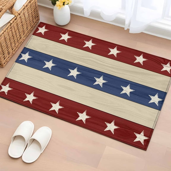 4th of July Area Rugs 2x3 for Living Room, Blue Red Star Striped Independence Day Non Slip Washable Rug Runner, Low Pile Indoor Floor Carpet Mat Bathroom Rugs for Bedroom, Kids Room