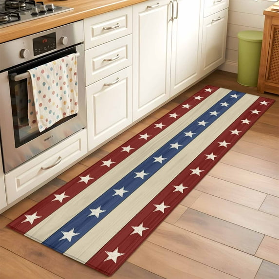 4th of July Area Rugs 2x6 for Kitchen Runner Rug, Blue Red Star Striped Independence Day Non Slip Washable Rug Runner, Low Pile Indoor Floor Carpet Mat Bathroom Rugs for Bedroom, Kids Room