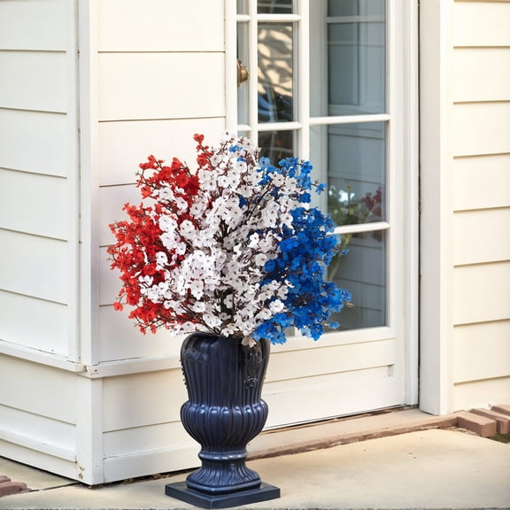 4th of July Artificial Floral Ball Trees 20 Inch with Ground Spike, Patriotic Red White and Blue Flowers Stake Shrubs for Independence Day Memorial Day Garden Porch Decor