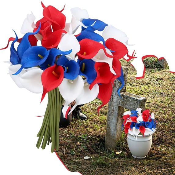 4th of July Artificial Flowers Red White and Blue Decoration, 250th Anniversary Patriotic Calla Lily Picks Decorations, Independence Day, Memorial Day Table Decor