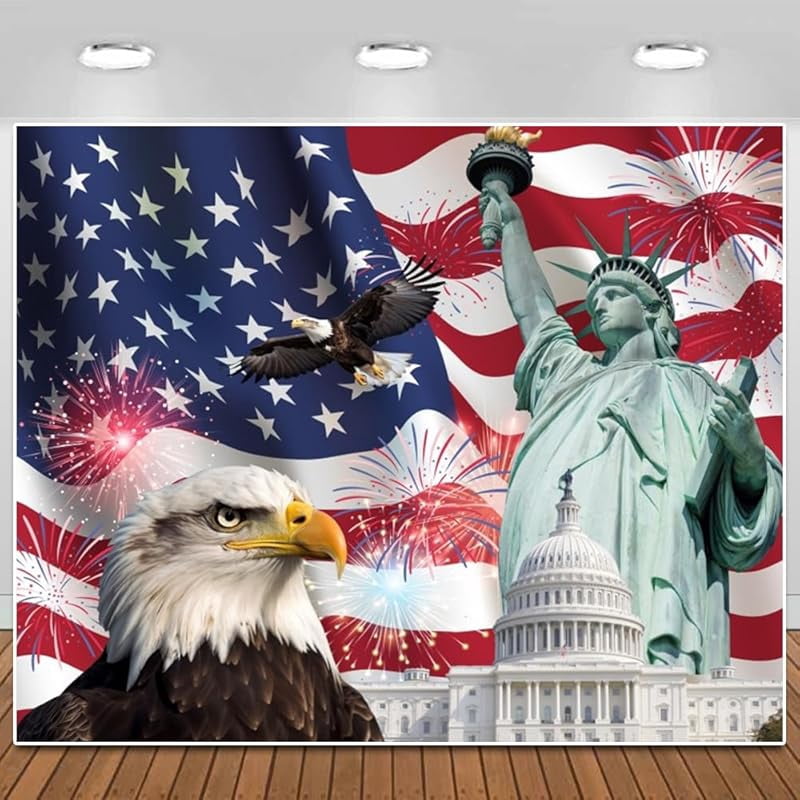 4th of July Backdrop Independence Day Background American Flag Holiday ...