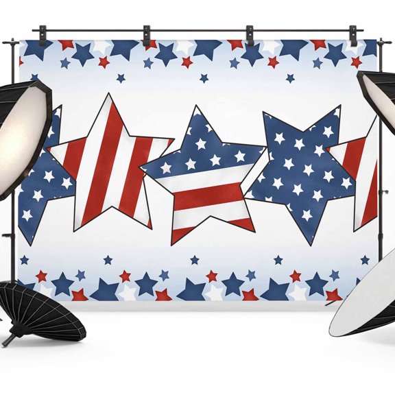 4th of July Backdrop for Photography,Fabric Photo Background Backdrop,American Star Blue Ombre Independence Day Photo Booth Background for Portrait Photoshoot Video Wedding Decoration Banner 12x8ft