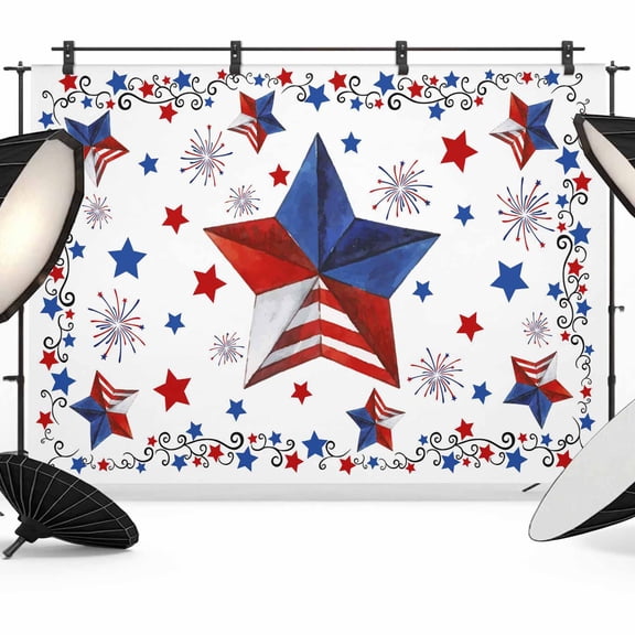 4th of July Backdrop for Photography, Fabric Photo Background Backdrop, Independence Day Stars Red Blue Photo Booth Background for Portrait Photoshoot Video Wedding Studio Decoration Banner 7x5ft