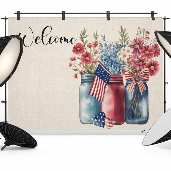 4th of July Backdrop for Photoshoot,Photography Photo Studio Background Wall Backdrop,Independence Day Butterflies Spring Floral Rustic Back Drop Banner Panel for Portraits Wedding Party 10x8Ft