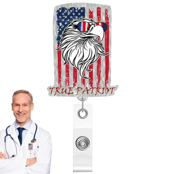4th Of July Badge Reel, Glitter Design Acrylic Name Tags Clips, Retractable Suit Jacket Lapel Pin, Name Card Badge Holder Reel For Nurse Doctor Teacher