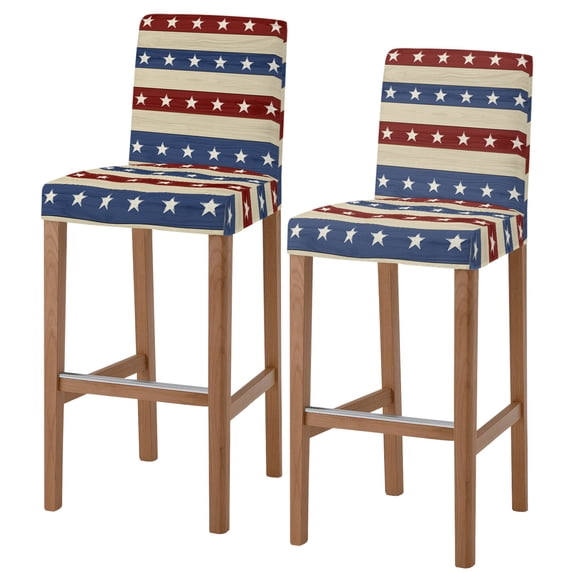 4th of July Bar Stool Cover Set of 2, Blue Red Star Striped Independence Day Stretch Bar Chair Cover, Removable Washable Pub Counter Stool Chair Slipcover for Kitchen Dining Room Pub Cafe