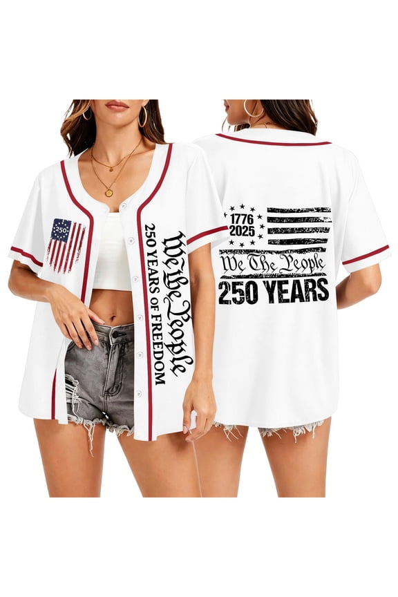 4th Of July Baseball Jersey for Women Casual Short Sleeve V-Neck 250th Anniversary Sporty Apparel Stars Stripes Button Down Patriotic Baseball Blouses