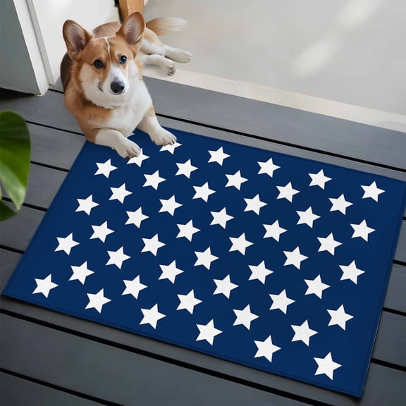 4th of July Bathroom Mat 2x3 FT, Non Slip Small Kitchen Mat, Independence Day Patriotic White Star Blue Washable Soft Backed Front Door Throw Rug Non-Shedding Indoor Outdoor Doormat for Entryway Sink