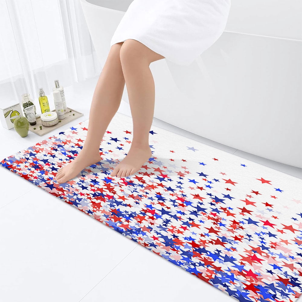 4th of July Bathroom Rugs, American Patriotic Stars Bathroom Rugs, President's Day Blue and Red Stars American Flag Bathroom Rugs Set, Independence Day Bathroom Rug Mat 17X48inch Absorbent Bath Rugs