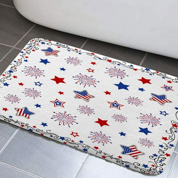 4th of July Bathroom Rugs, President's Day Bath Mat Rugs, Blue and Red Stars American Flag Bathroom Rugs, 4th of July Independence Day Bath Rugs, Patriot Bath Mats for Shower Bedroom 17"X29"