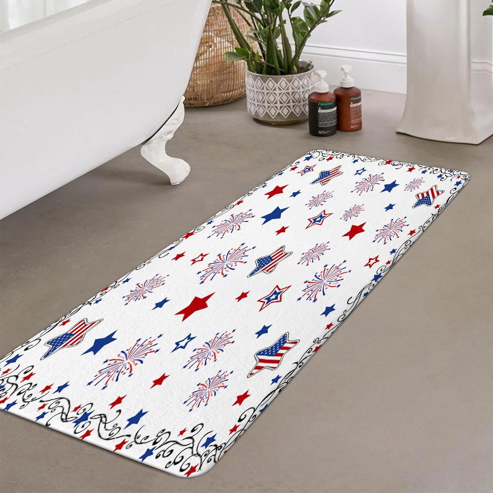 4th of July Bathroom Rugs, President's Day Bath Mat Rugs, Blue and Red Stars American Flag Bathroom Rugs, 4th of July Independence Day Bath Rugs, Patriot Bath Mats for Shower Bedroom 17"X48"