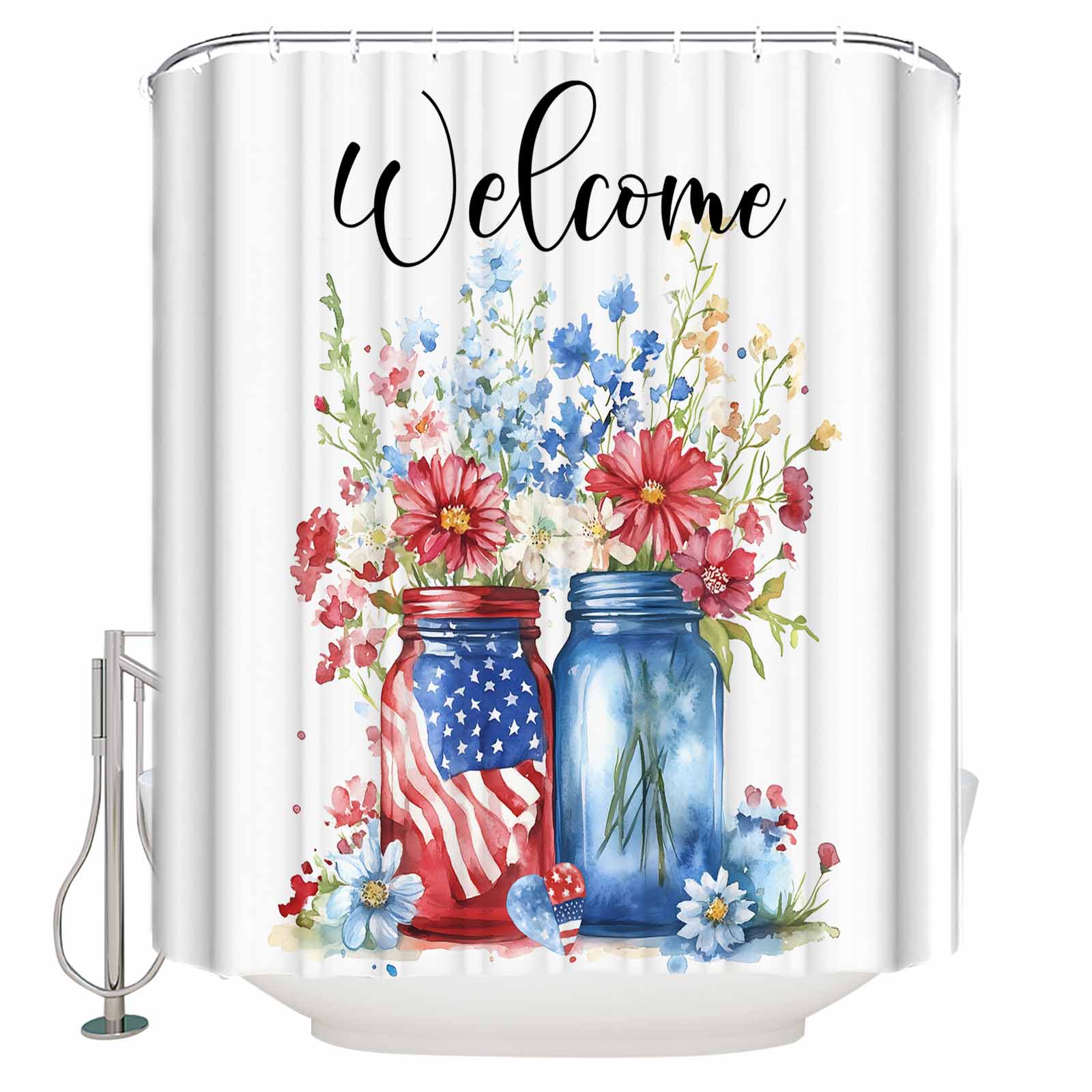4th of July Bathroom Shower Curtains with 12 Hooks Polyester Waterproof ...
