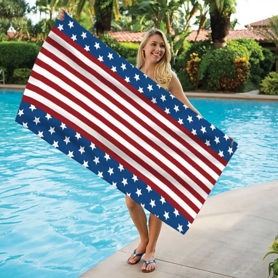 4th Of July Beach Towel - Patriotic Red White Blue Pattern, Soft & Absorbent Fabric, Quick-Drying and Durable, Large Size for Any Ages, Beach, Pool and Outdoor Use, Fade-Resistant, Easter Decor, 1pc
