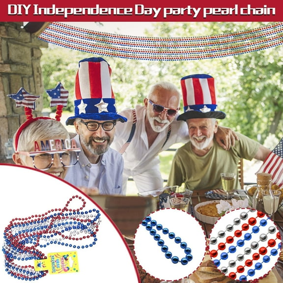 4th of July Beads Necklaces Red White and Blue Beads Necklaces Red White and Blue Accessories Fourth of July Accessories 4th of July Decorations Party Favors Patriotic Crafts DIY Accessories