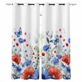 thumbnail image 1 of 4th of July Blackout Curtains for Bedroom, Red Blue Floral Independence Day Poppy Flower Leaf Thermal Insulated Kitchen Drapes with Grommets, Light Blocking Window Treatment, 2 Panels 52" x 72", 1 of 7