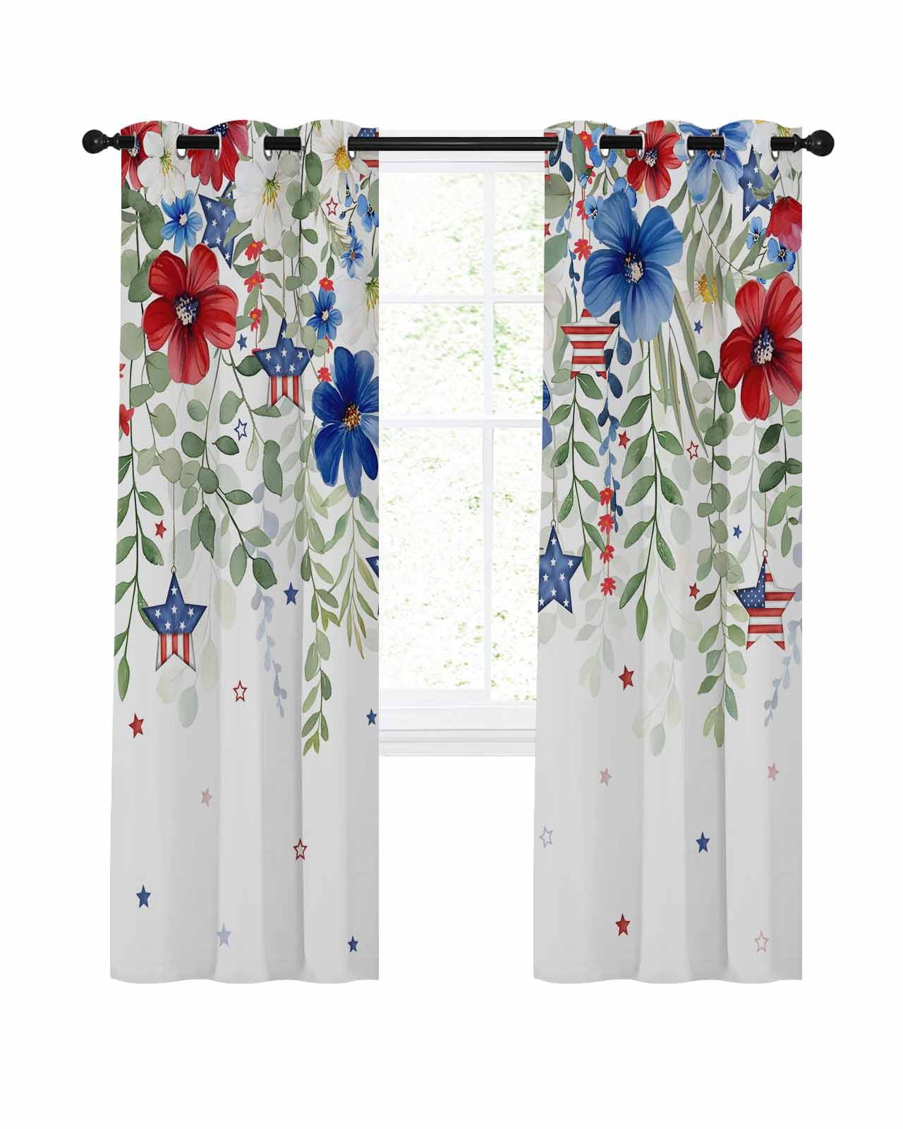 Blue Red Spring 4th of July Blackout Curtains, Light Blocking Print Window Curtains ...