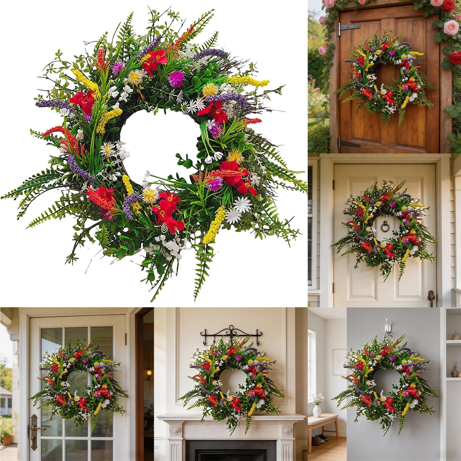 4th Of July Blue Hydrangea Wreath, Patriotic Flag Door Wreath, Independence Day Floral Wreath, Summer Hydrangea Wreath with Flags, Memorial Day Front Decor