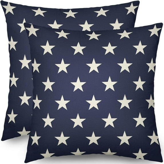 4th of July Blue Star Pillow Covers 18x18 Set of 2 Patriotic Fourth July Decorative Throw Pillows Outdoor Farmhouse Pillowcases Memorial Day Independence Cushion Case Sofa Couch Bed Decor