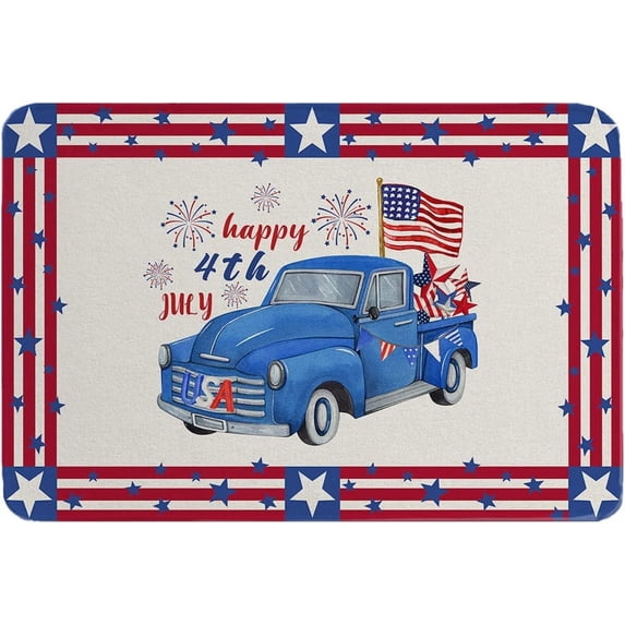 4th of July Blue Truck Doormat Absorbent Floor Mats, Red Stripes Blue Star Independence Day Non-Slip Front Door Mat Entry Door Rugs Outdoor Indoor Home Decorative, 18x30 Inch