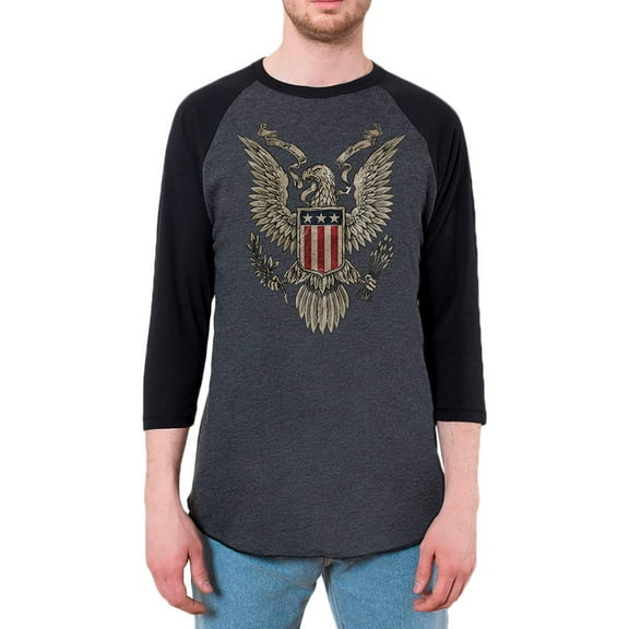 4th July Born Free Bald Eagle Mens Raglan T Shirt Heather Black-Black X-LG