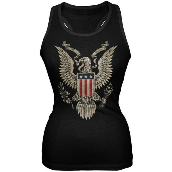 4th July Born Free Vintage American Bald Eagle Black Juniors Tank Top - Small