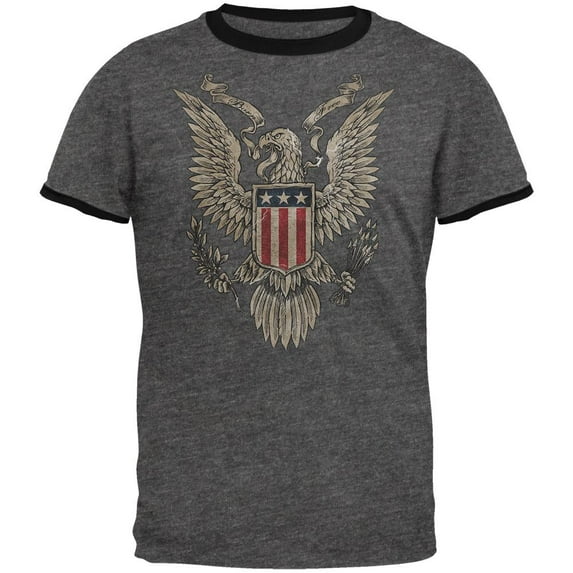 4th July Born Free Vintage American Bald Eagle Mens Ringer T Shirt Dark Heather-Black 2XL