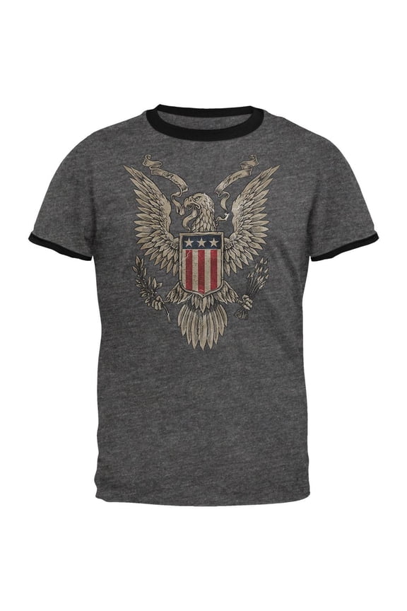 4th July Born Free Vintage American Bald Eagle Mens Ringer T Shirt Dark Heather-Black 2XL