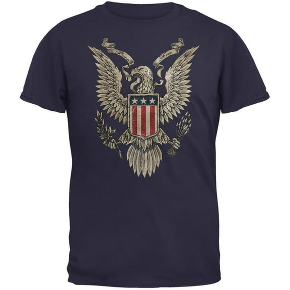 4th July Born Free Vintage American Bald Eagle Navy Adult T-Shirt - X-Large