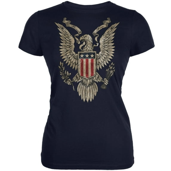 4th July Born Free Vintage American Bald Eagle Navy Juniors T-Shirt - Large