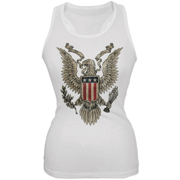 4th July Born Free Vintage American Bald Eagle White Juniors Tank Top - Small