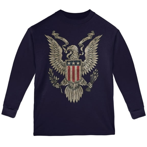4th July Born Free Vintage American Bald Eagle Youth Long Sleeve T Shirt Navy YXL