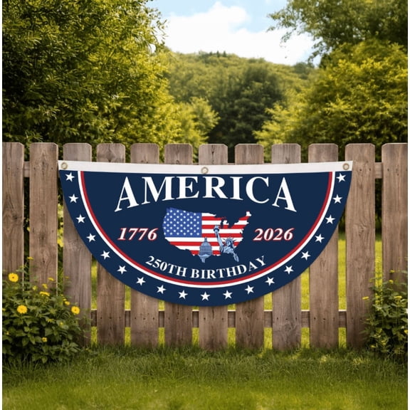 4th of July Bunting Banner America 250th Birthday Patriotic Fan Flag with Brass Grommets 1776-2026 Polyester Decor for Independence Day Memorial Day Front Door Fence Weather Resistant
