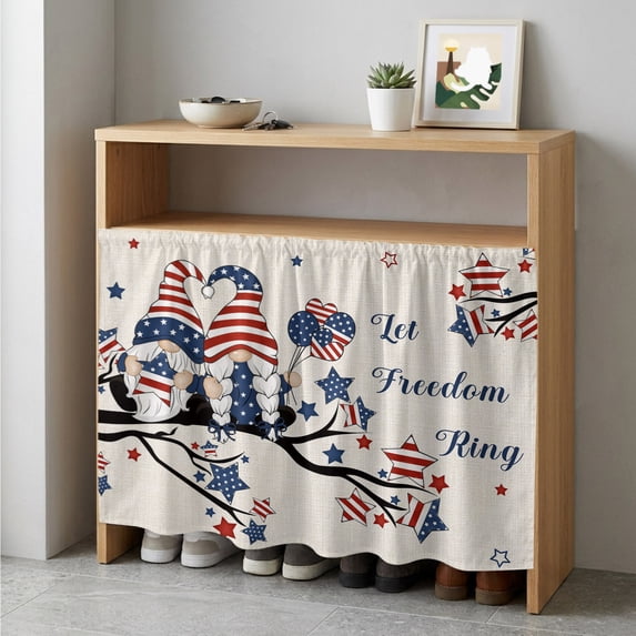 4th of July Cabinet Curtain 35"Wx35"L,Dustproof Under Sink Skirt W/ Self Adhesive Tape,Independence Day Gnomes Blue Red Star Tree Rustic Cabinet Curtain Cover for Kitchen Sink,Bathroom Vanity