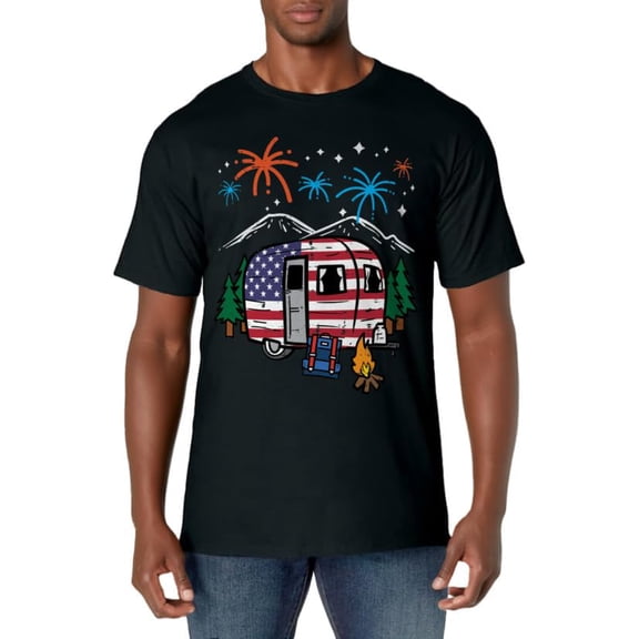 4th July Camper Van US Flag Patriotic Camping Women Kids Men T-Shirt