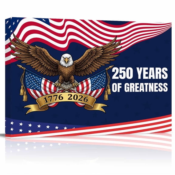 4th of July Canvas Print Wall Art Years of Greatness Bald Eagle Blue Red USA Flag Pictures Painting Morden Artwork for Living Room Bedroom, Ready to Hang - 12"x16"
