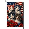 thumbnail image 1 of 4th of July Cat Garden Flag 12x18 Vertical Double Sided Patriotic USA Flag Floral Red Blue Memorial Day Independence Day Holiday Outside Decorations Burlap Yard Flag BW308, 1 of 6