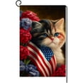 thumbnail image 1 of 4th of July Cat Garden Flag 12x18 Vertical Double Sided Patriotic USA Flag Red Blue Memorial Day Independence Day Holiday Outside Decorations Burlap Yard Flag BW305, 1 of 6