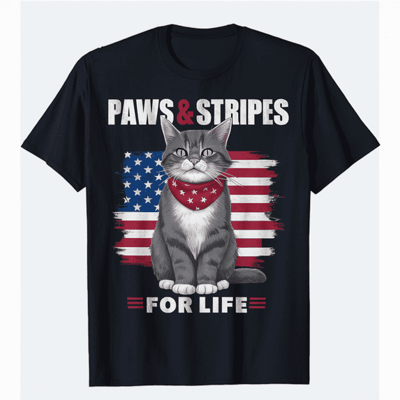 4th July Cat Lover, Paws & Stripes For Life Patriotic Cat T-Shirt