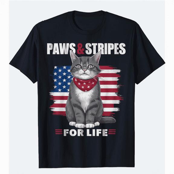 4th July Cat Lover, Paws & Stripes For Life Patriotic Cat T-Shirt