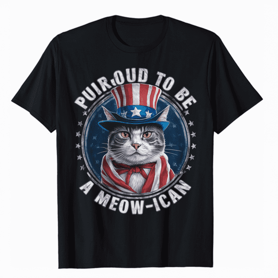 4th July Cat Lover, Purroud To Be A Meow-ican, American Cat Premium T-Shirt